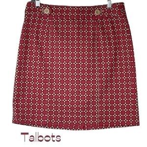 Talbots Pink Red Print Cotton Skirt NWOT Size 8P Academia Office
